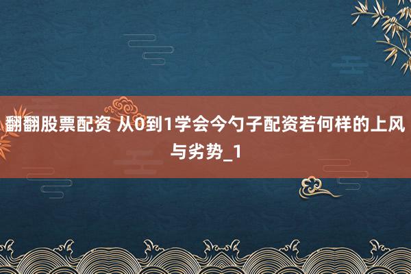 翻翻股票配资 从0到1学会今勺子配资若何样的上风与劣势_1